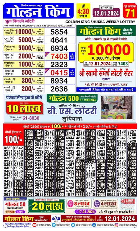 Golden King Shukra Weekly Lottery Result ,4:30 .